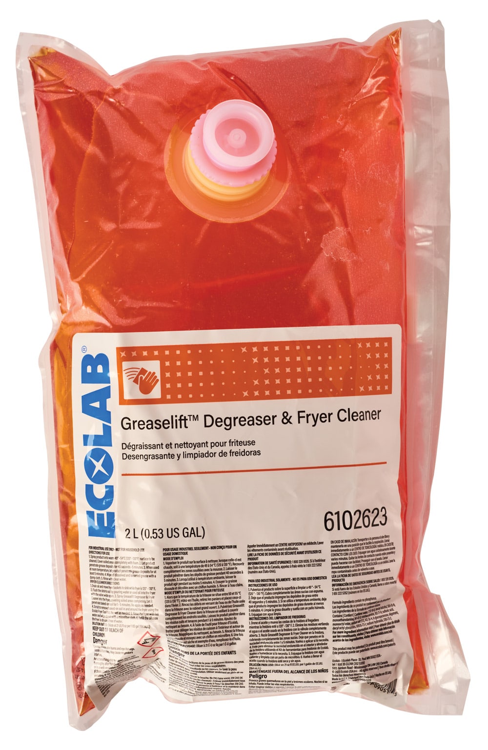 a bag of Ecolab Greaselift™ Degreaser & Fryer Cleaner